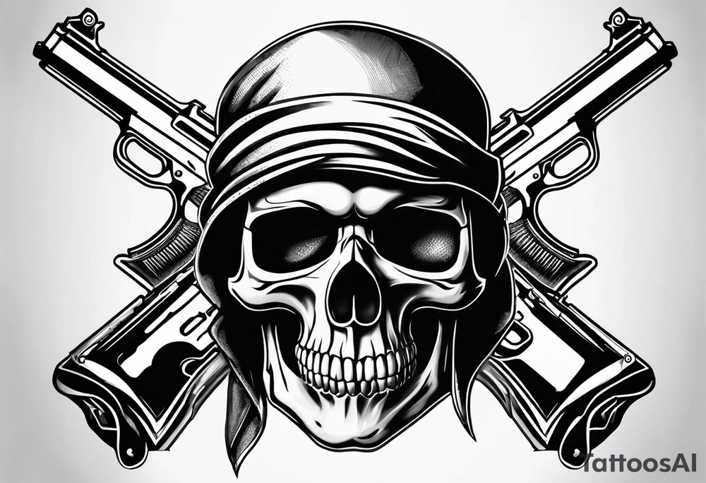 Skull, gun, bandana tattoo idea