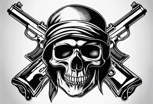 Skull, gun, bandana tattoo idea