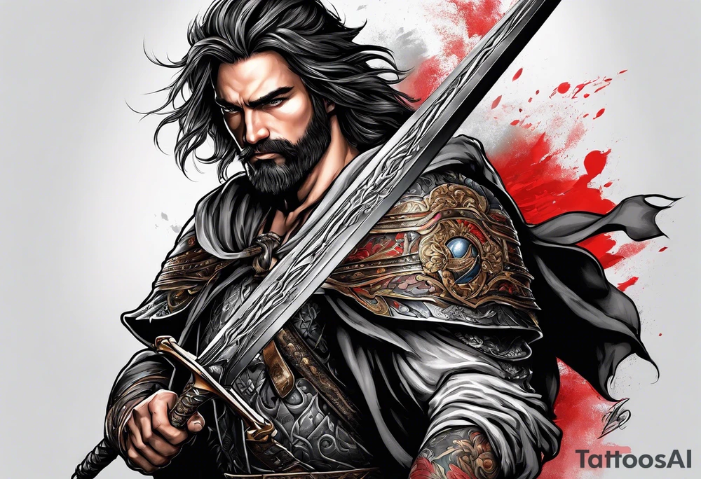 Man with a sword at the War
With bood tattoo idea