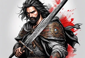 Man with a sword at the War
With bood tattoo idea