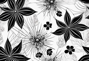 Spiders and black flowers tattoo idea