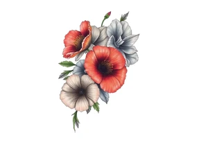 Fore arm tattoo in the neo american traditional style. I want to incorporate a few different flowers: poppy's, morning glorys, narcisus in full color tattoo idea