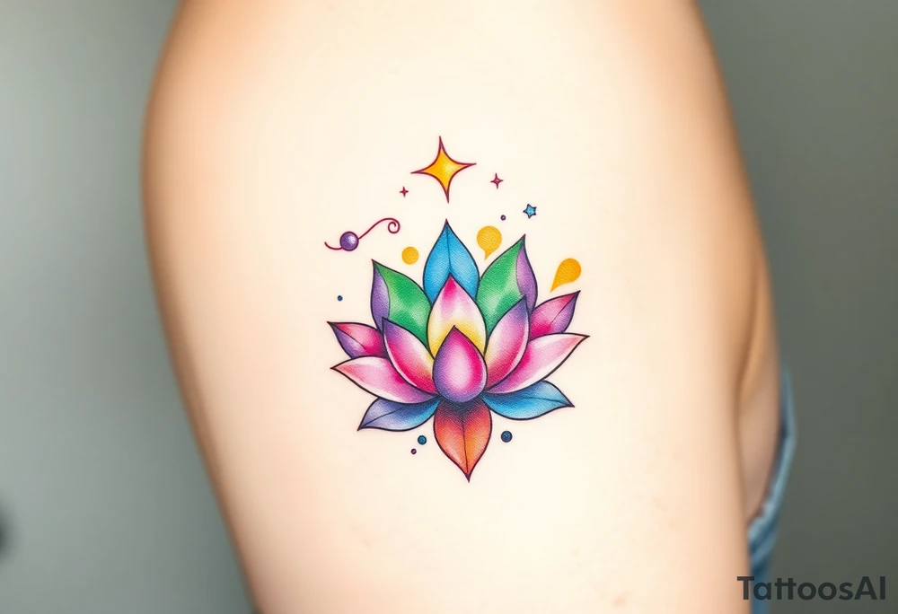 small colorful celestial with lotus flower tattoo idea