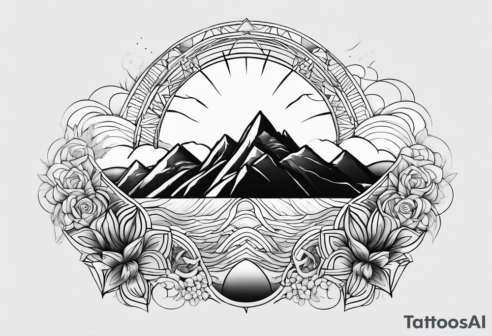 Sun, sea, mountain tattoo idea