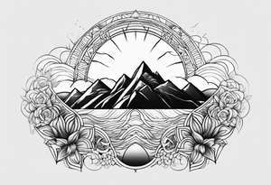 Sun, sea, mountain tattoo idea