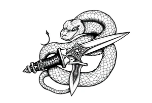 mystical snake coiled around an ancient dagger with jeweled hilt tattoo idea