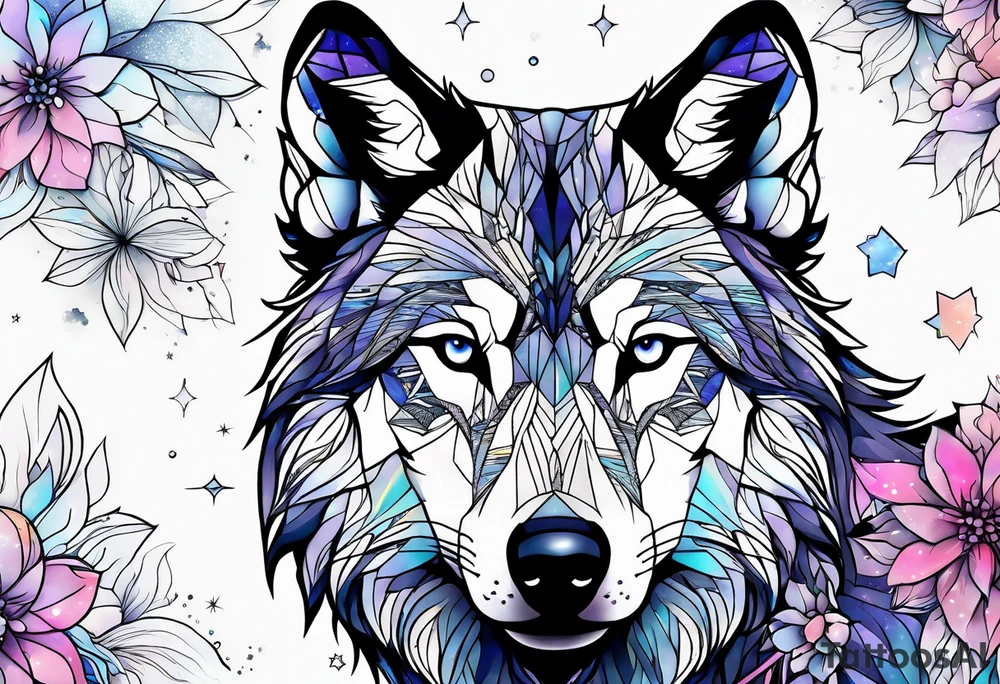 Constellation, animal wolf snow , géométric , flower tattoo idea