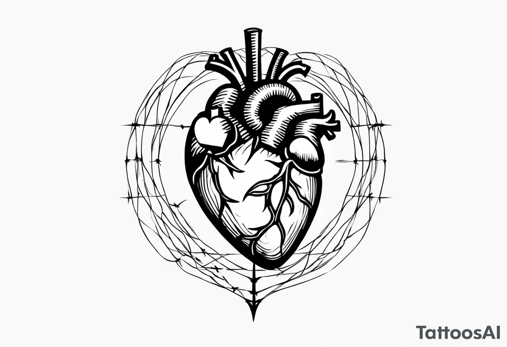 the words “i keep a close eye on this heart of mine” with barbed wire wrapped around it for a long spine tattoo tattoo idea