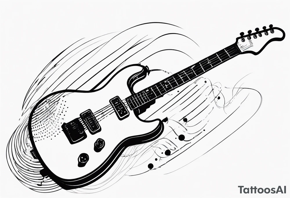 electric guitar with distorted audio wave coming out of cable plug tattoo idea
