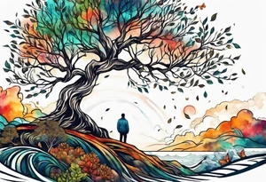 Tree of life with the roots going into a tigers stripes tattoo idea