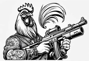 cartoon rooster holding a machine gun tattoo idea