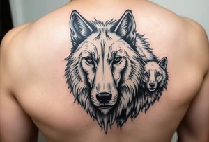 A solitary yet sublime and noble wolf and its progeny. the face tattoo idea