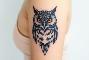 powerful, owl, front facing and piercing eyes tattoo idea