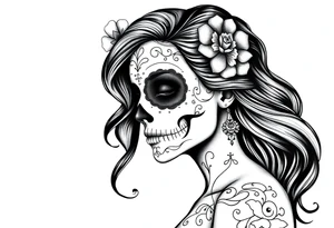 Beautiful woman sugar skull dark background tattoo idea