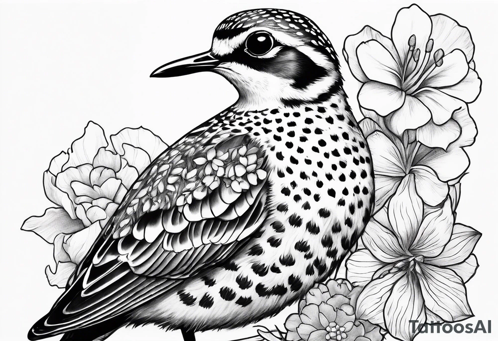Pacific golden plover with Hawaiian flowers tattoo idea