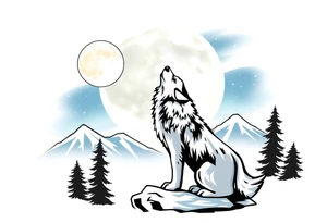 lone wolf howling at full moon with northern lights back drop 66⁶6⁶6 tattoo idea