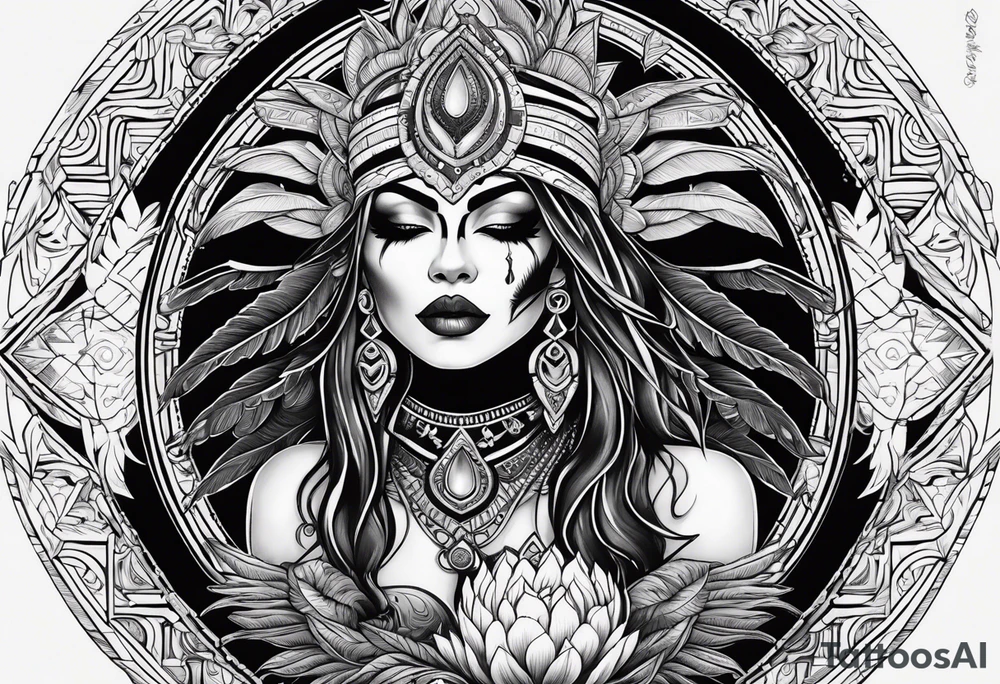 black kali, goddess pirate, alien, pachamama, valkrye, warrior, skull, lotus azul, wing, eagle, zenza resonance, stars, 5D, anahata chakra tattoo idea