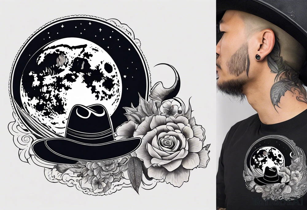 A moon with a cowboy hat tattoo idea