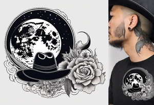 A moon with a cowboy hat tattoo idea