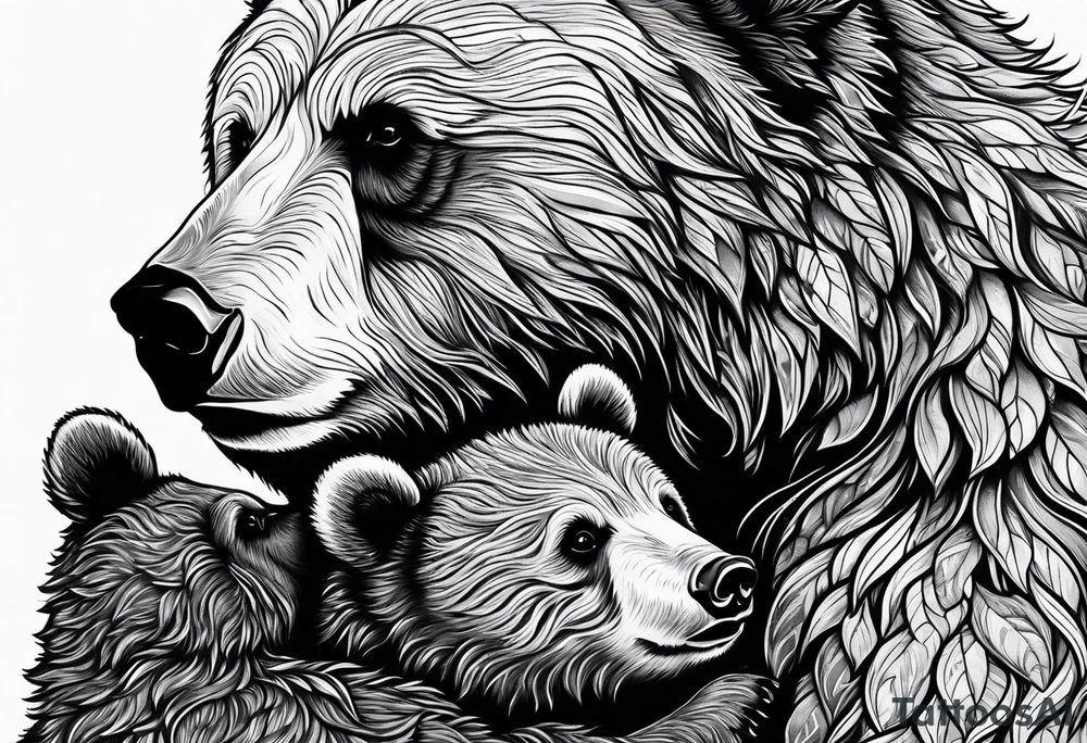 mother bear holding cub facing each other tattoo idea