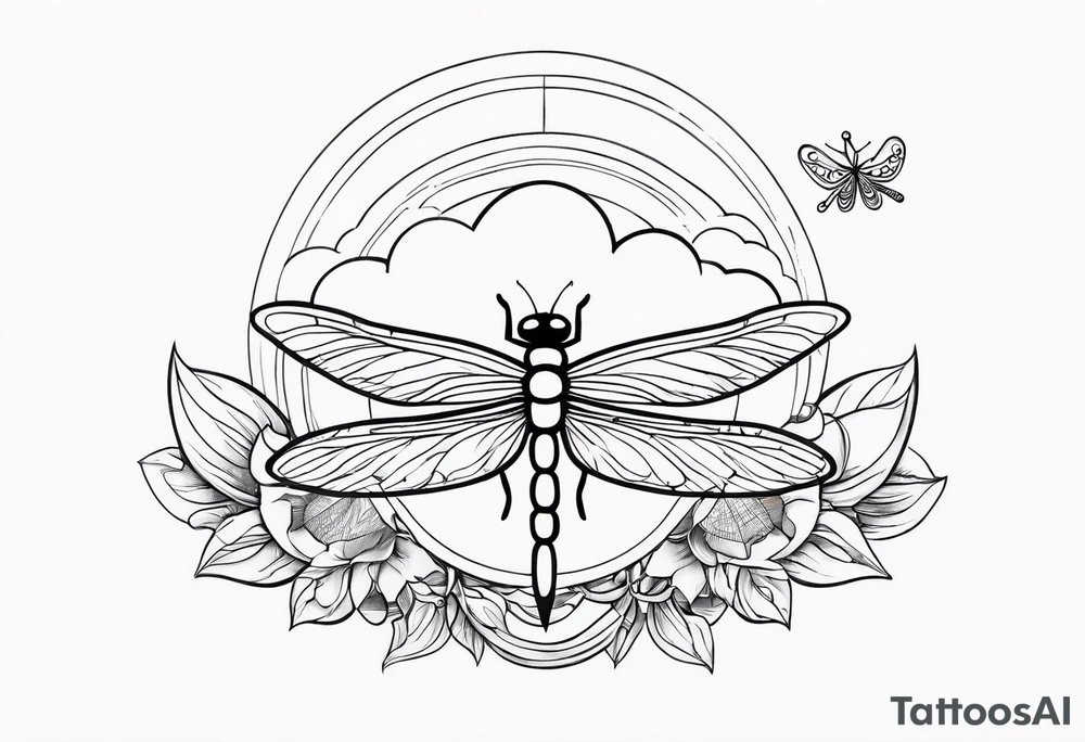 cloud and sun with small dragonfly tattoo idea
