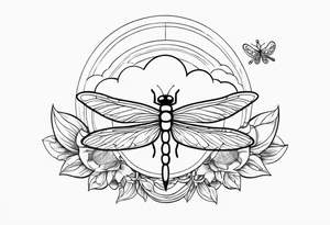 cloud and sun with small dragonfly tattoo idea