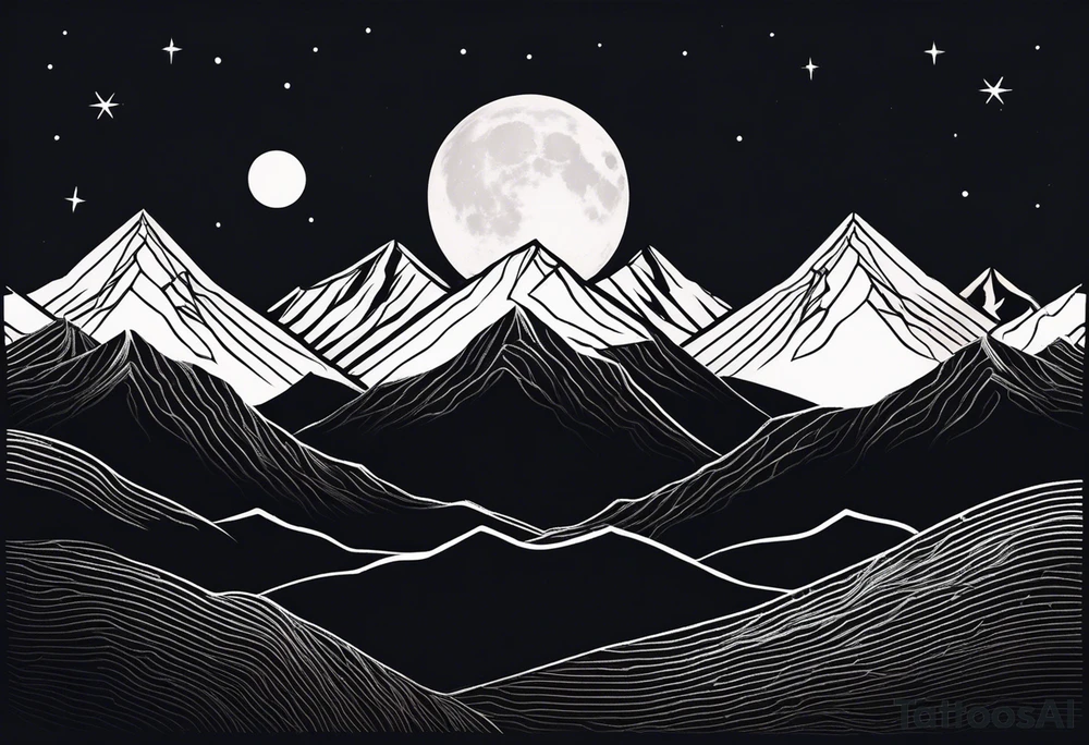 Minimalist mountains with moon at the back tattoo idea