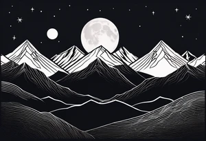 Minimalist mountains with moon at the back tattoo idea