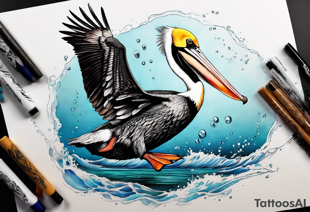 diving pelican tattoo idea