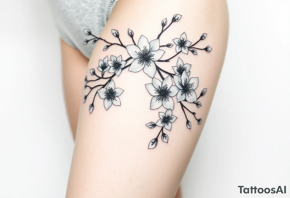 delicate cherry blossoms swirling in spring breeze with petals tattoo idea