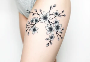 delicate cherry blossoms swirling in spring breeze with petals tattoo idea