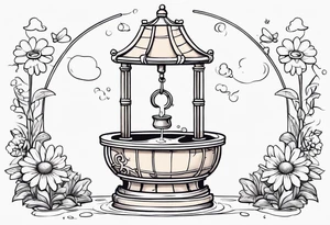 Wishing well palindrome adorned with a daisy tattoo idea