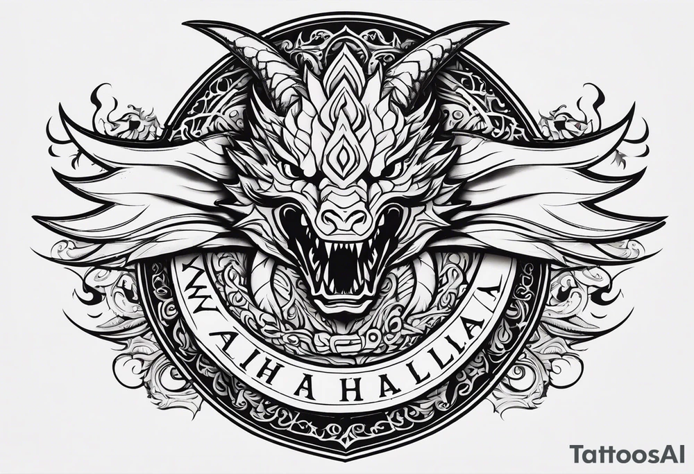 Valhalla sword shield dragon head tattoo idea
