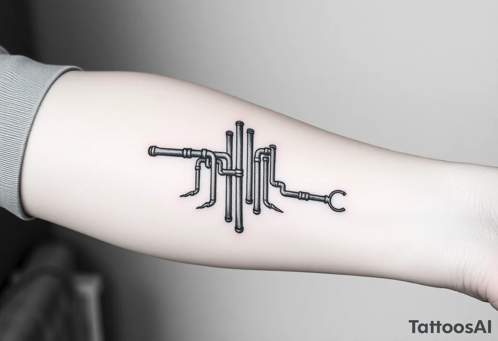 symetrical, vertical System of thin pipes that transitions gradually from the end into thick, widespread veins of forearm tattoo idea