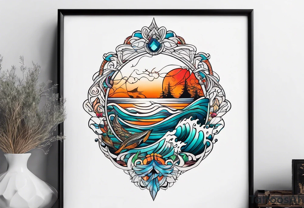 calm sea and Yggdrasill tattoo idea