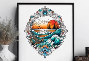 calm sea and Yggdrasill tattoo idea