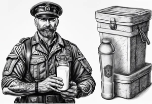 sven is a german doctor and soldier he holds a bottle of milk in one hand and a knife in the other tattoo idea