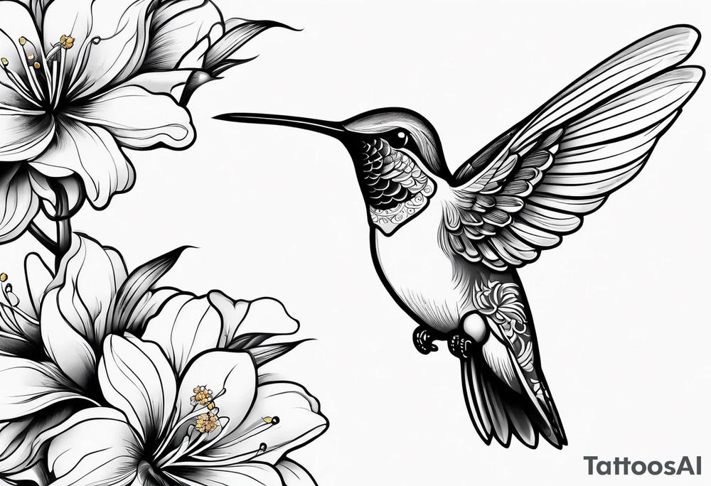 Humming bird and a single flower tattoo idea