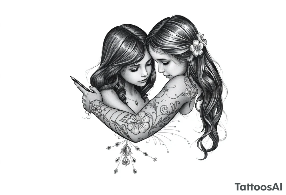 Two daughters playing tattoo idea