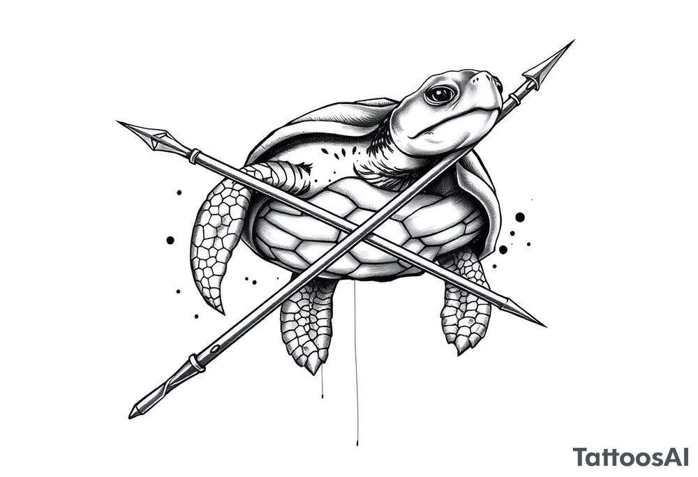 Turtle holding a trident tattoo idea