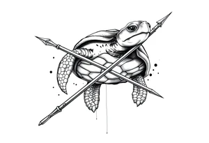 Turtle holding a trident tattoo idea
