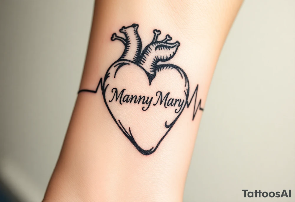 heartbeat rhythm with “Nanny Mary” in the middle tattoo idea