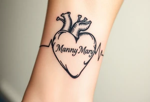 heartbeat rhythm with “Nanny Mary” in the middle tattoo idea