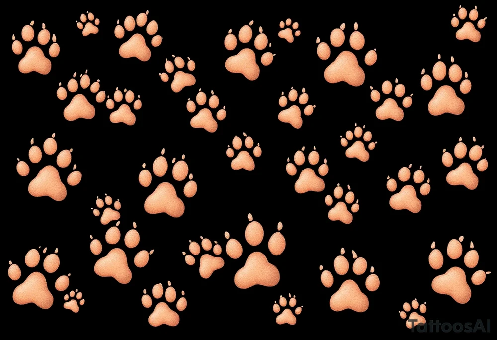 Negative Space Paw Prints – Skin-tone cutouts in a dark shaded background, creating the illusion of paw prints through light and shadow contrast. tattoo idea