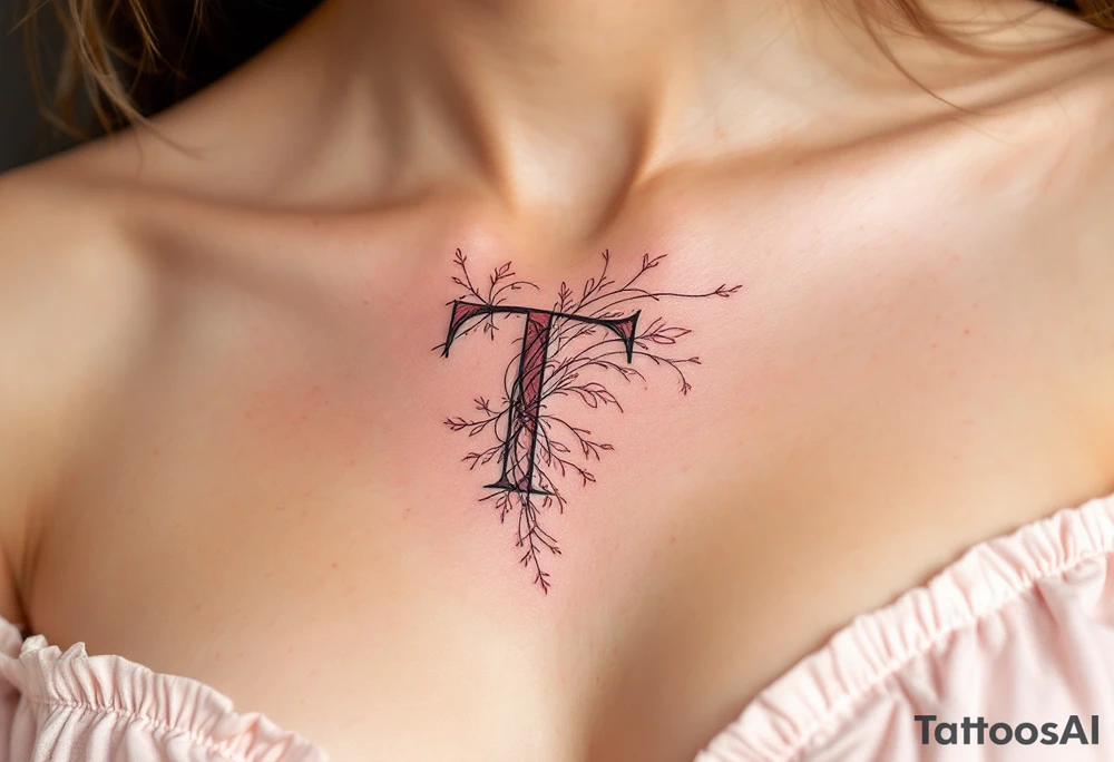 A sleek modern "T" in blush pink tattoo idea