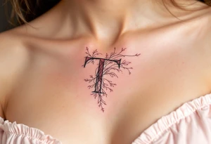 A sleek modern "T" in blush pink tattoo idea