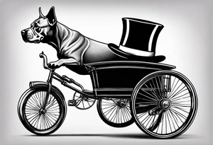 Pittbull wearing a tophat riding a tricycle tattoo idea