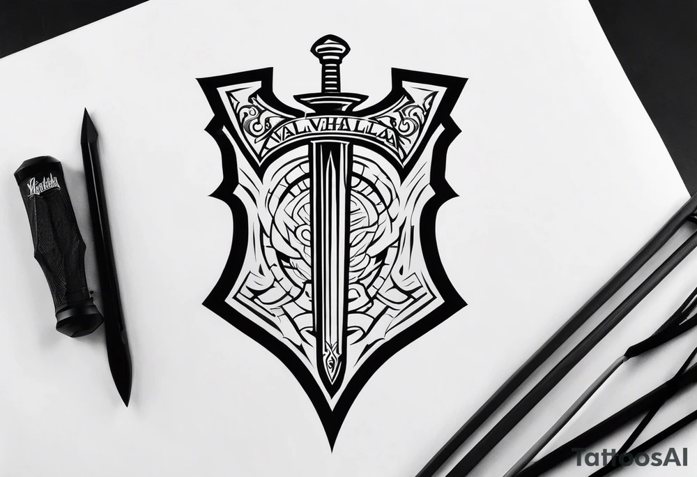 Valhalla sword shield lightning tattoo idea