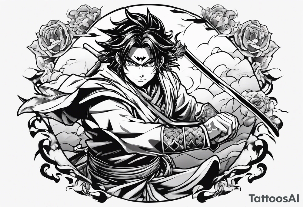 Demon slayer anime gyutaro fighting tattoo idea