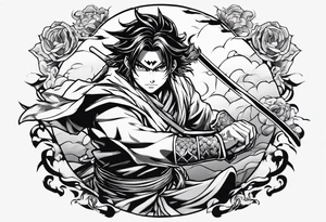 Demon slayer anime gyutaro fighting tattoo idea